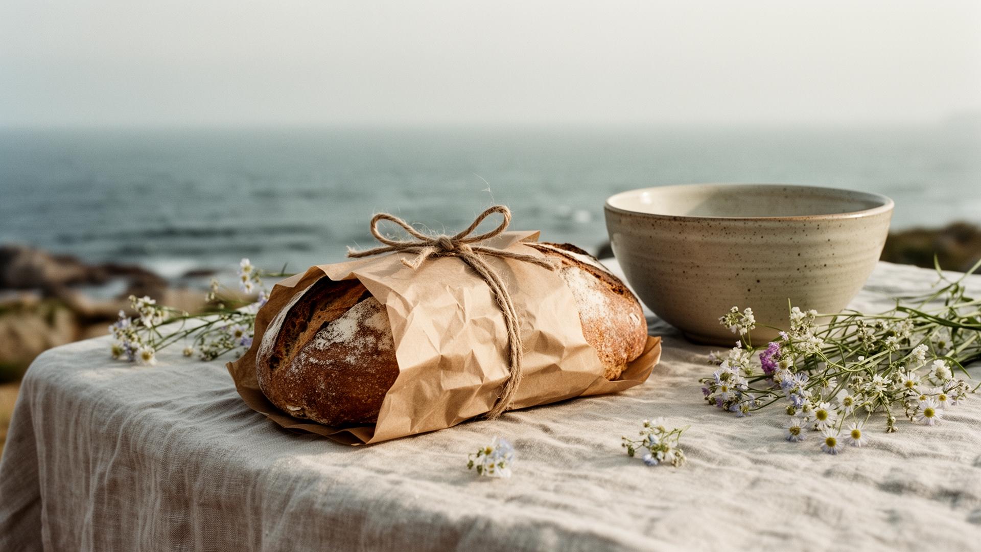 Nybakat glutenfritt bröd vid havet